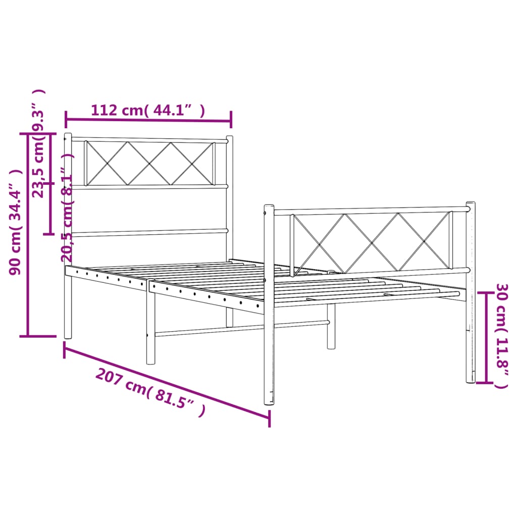 Bedframe Met Hoofd- En Voeteneinde Metaal 107 x 203 cm Wit met hoofdbord & voetbord