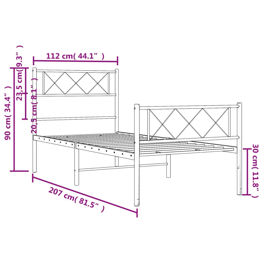 Bedframe Met Hoofd- En Voeteneinde Metaal 107 x 203 cm Wit met hoofdbord & voetbord