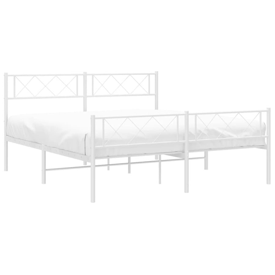 Bedframe Met Hoofd- En Voeteneinde Metaal 120 x 200 cm Wit met hoofdbord & voetbord