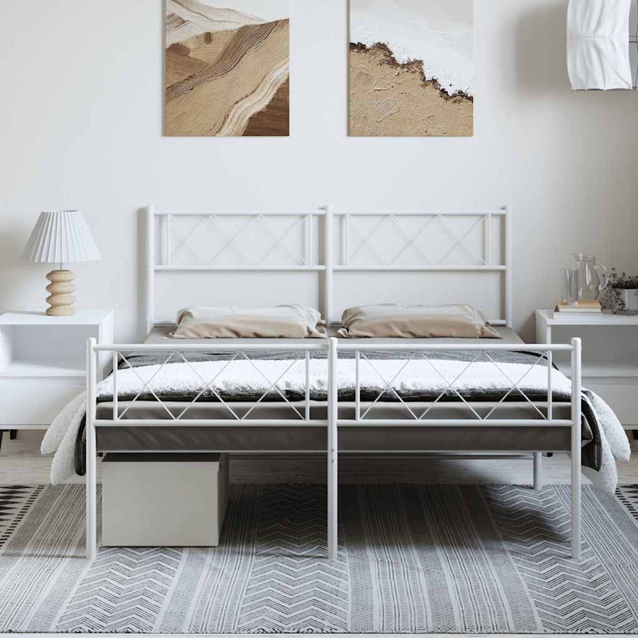 Bedframe met hoofd- en voeteneinde metaal wit 135x190 cm