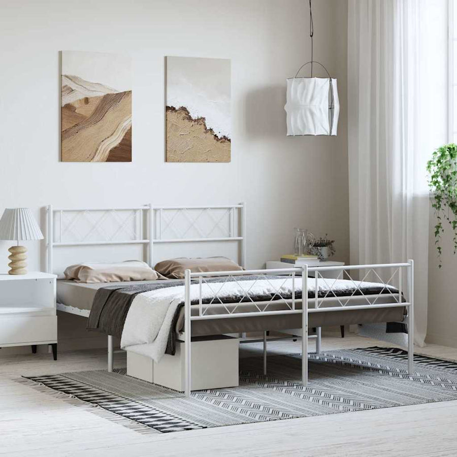 Bedframe met hoofd- en voeteneinde metaal wit 135x190 cm