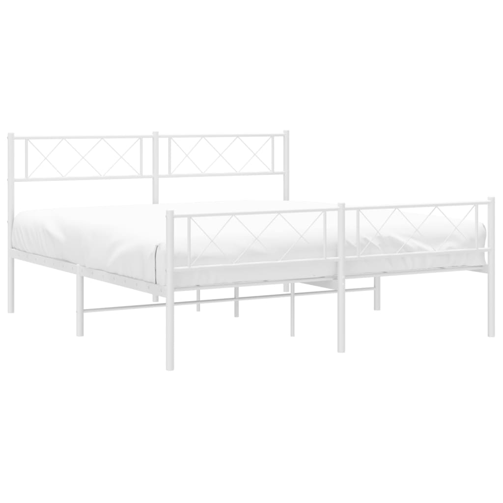 Bedframe Met Hoofd- En Voeteneinde Metaal 140 x 190 cm Wit met hoofdbord & voetbord