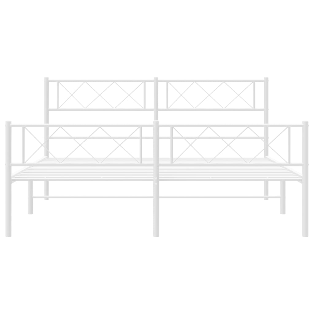 Bedframe Met Hoofd- En Voeteneinde Metaal 140 x 190 cm Wit met hoofdbord & voetbord