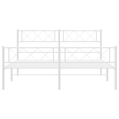 Bedframe Met Hoofd- En Voeteneinde Metaal 140 x 190 cm Wit met hoofdbord & voetbord
