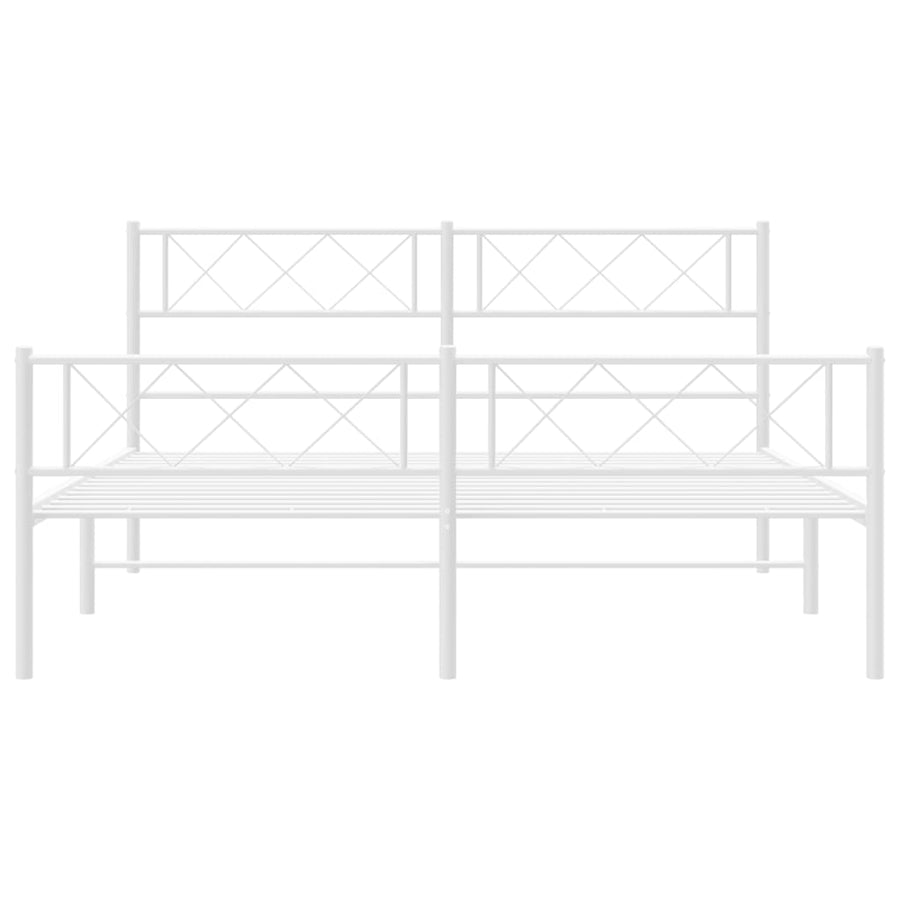 Bedframe Met Hoofd- En Voeteneinde Metaal 140 x 190 cm Wit met hoofdbord & voetbord