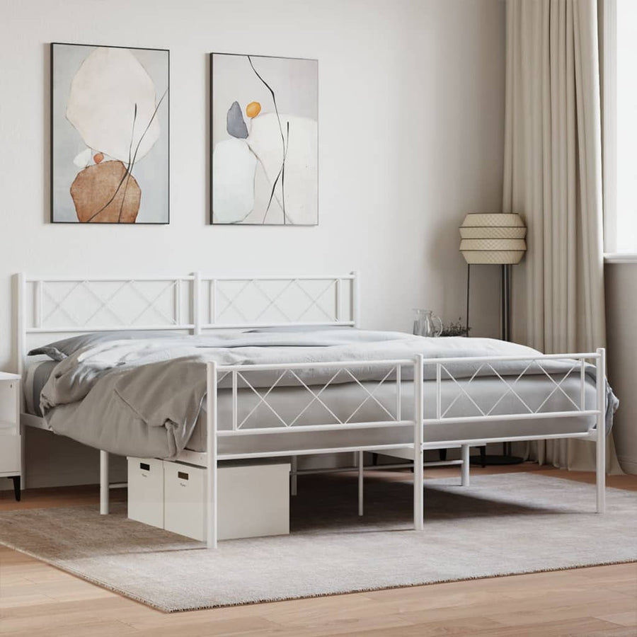 Bedframe Met Hoofd- En Voeteneinde Metaal 140 x 190 cm Wit met hoofdbord & voetbord