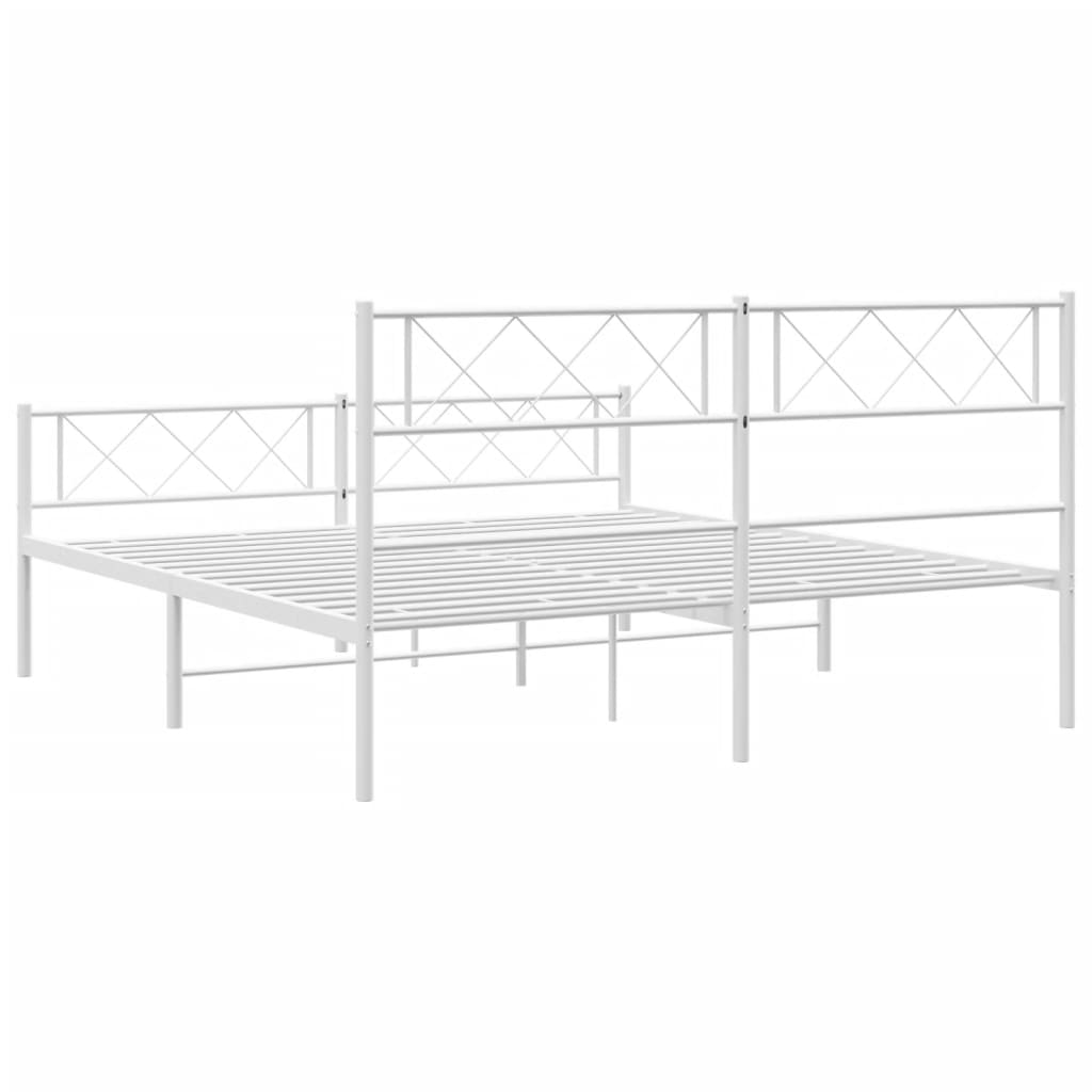 Bedframe Met Hoofd- En Voeteneinde Metaal 140 x 200 cm Wit met hoofdbord & voetbord
