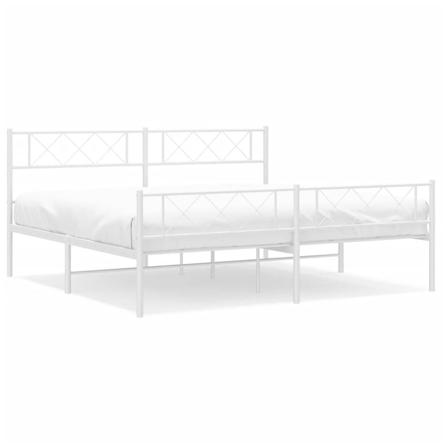 Bedframe Met Hoofd- En Voeteneinde Metaal 183 x 213 cm Wit met hoofdbord & voetbord