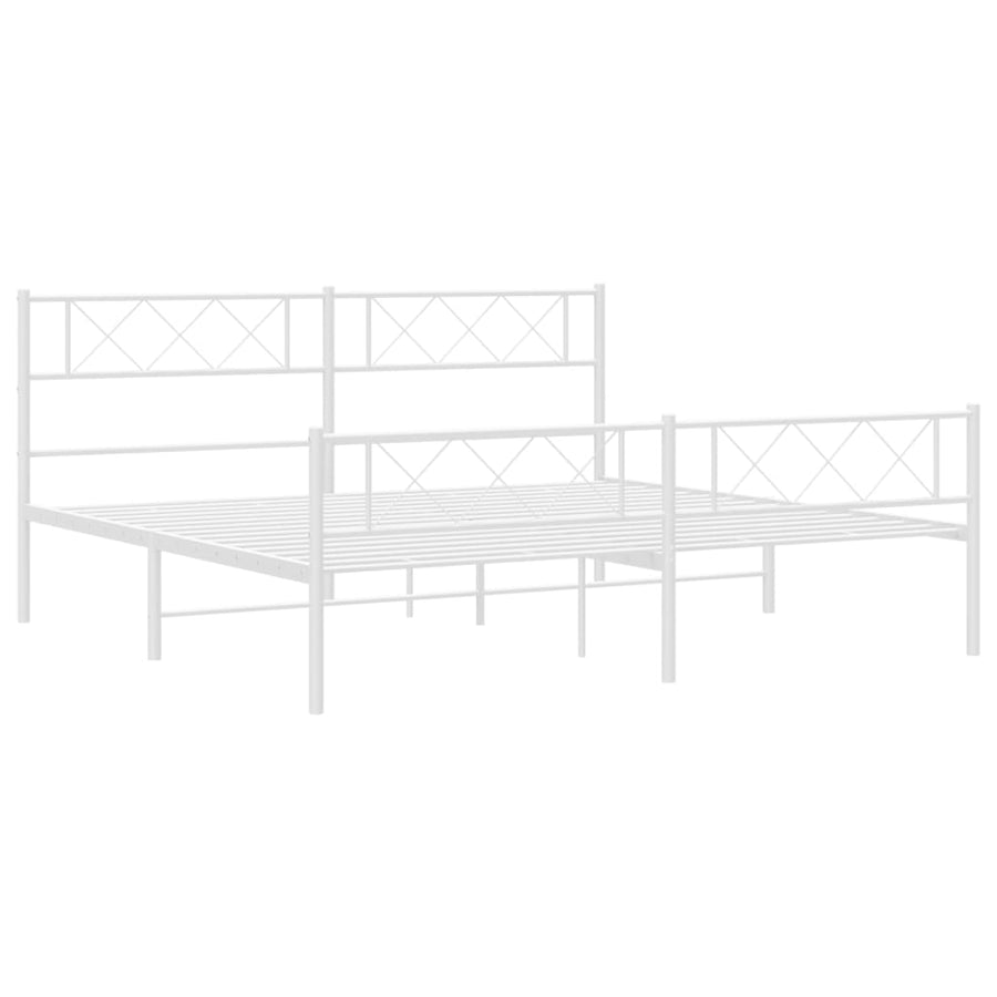 Bedframe Met Hoofd- En Voeteneinde Metaal 183 x 213 cm Wit met hoofdbord & voetbord