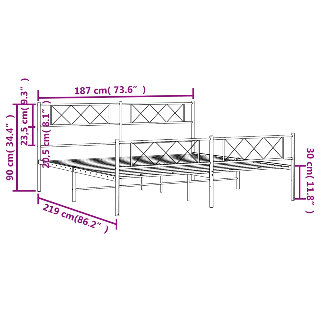 Bedframe Met Hoofd- En Voeteneinde Metaal 183 x 213 cm Wit met hoofdbord & voetbord
