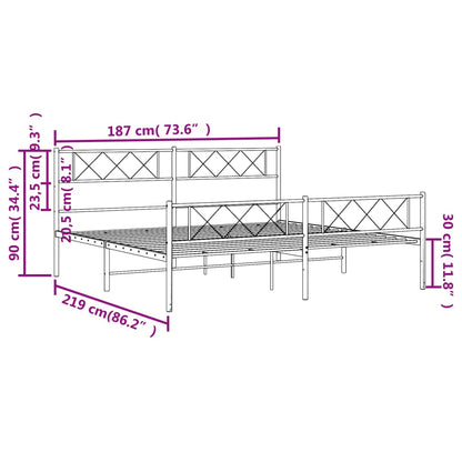 Bedframe Met Hoofd- En Voeteneinde Metaal 183 x 213 cm Wit met hoofdbord & voetbord