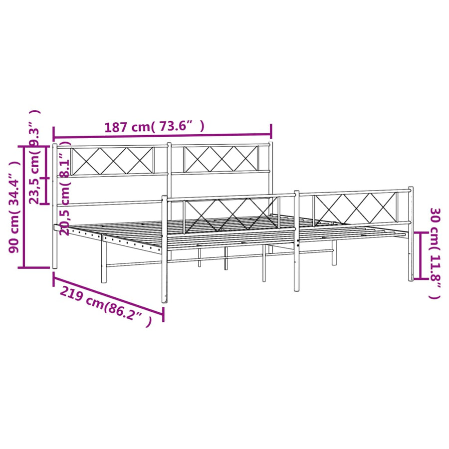 Bedframe Met Hoofd- En Voeteneinde Metaal 183 x 213 cm Wit met hoofdbord & voetbord