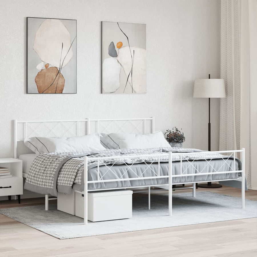 Bedframe Met Hoofd- En Voeteneinde Metaal 183 x 213 cm Wit met hoofdbord & voetbord