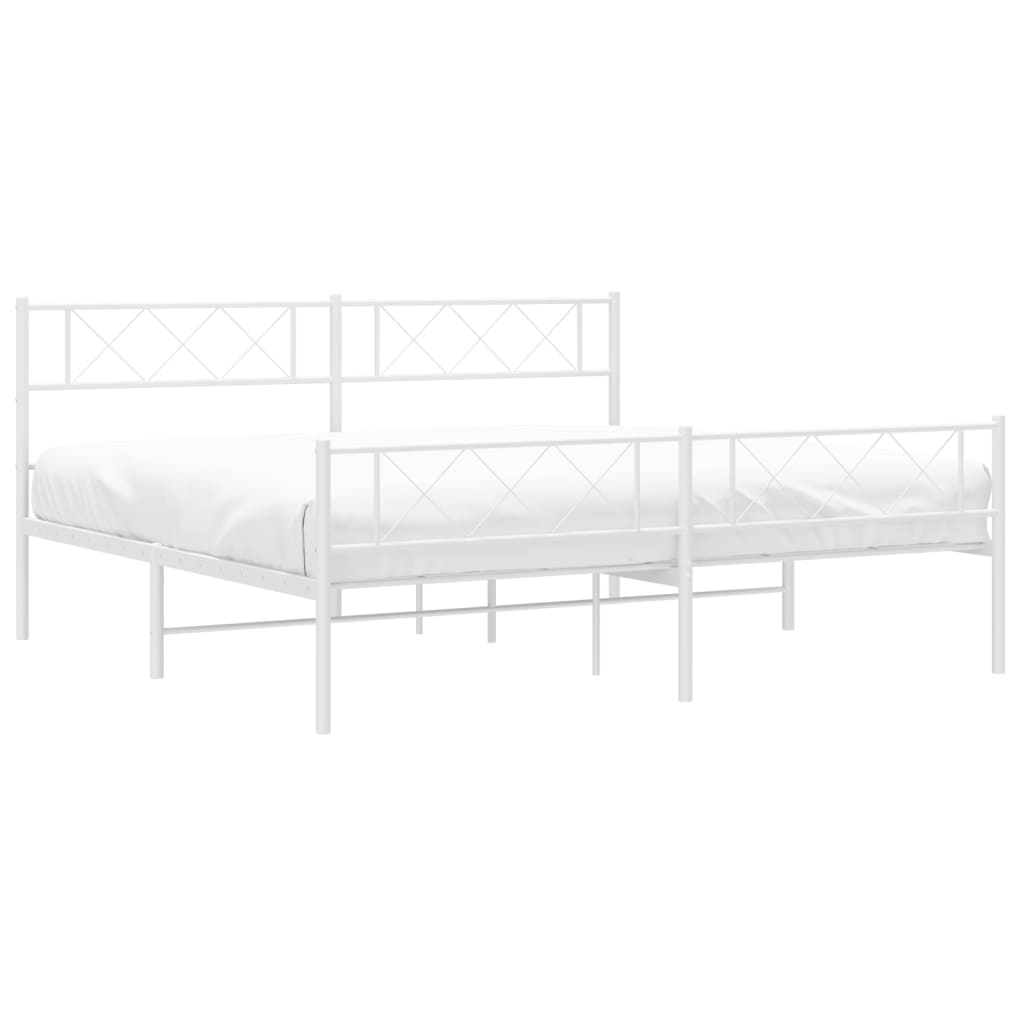 Bedframe Met Hoofd- En Voeteneinde Metaal 193 x 203 cm Wit met hoofdbord & voetbord