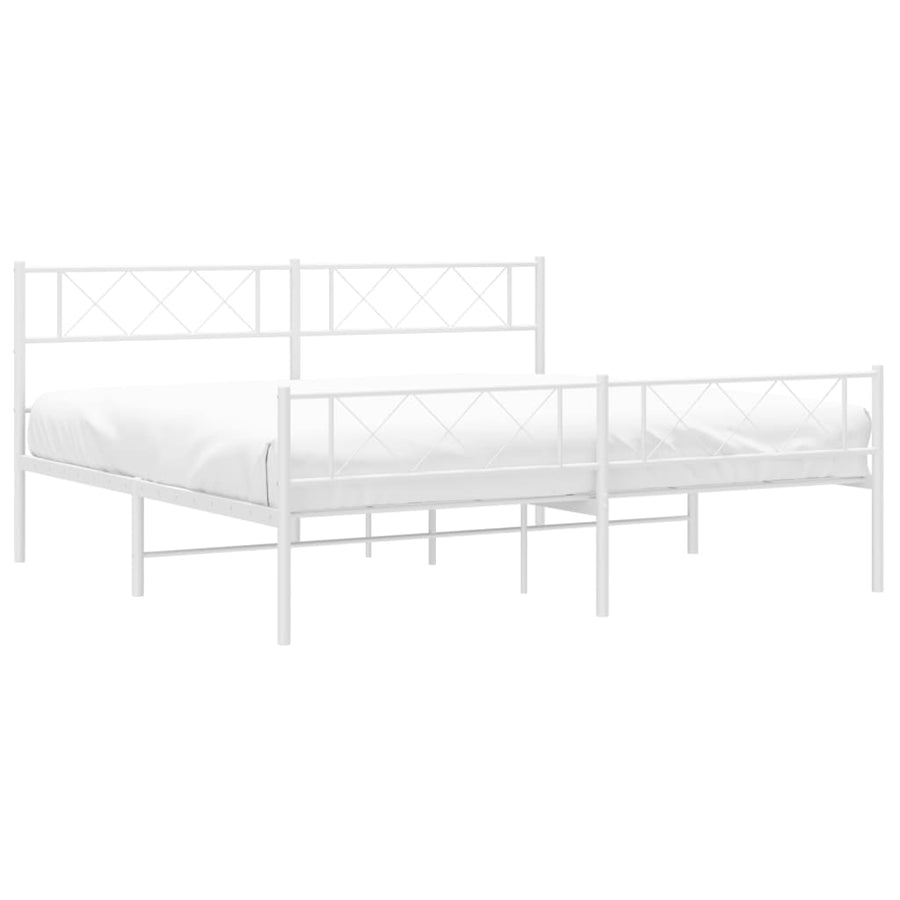 Bedframe Met Hoofd- En Voeteneinde Metaal 193 x 203 cm Wit met hoofdbord & voetbord