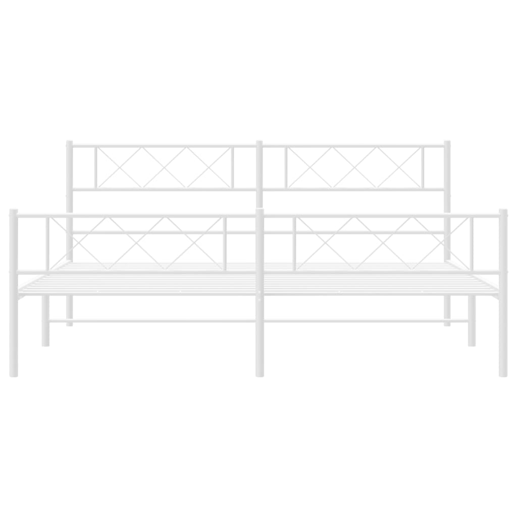Bedframe Met Hoofd- En Voeteneinde Metaal 193 x 203 cm Wit met hoofdbord & voetbord