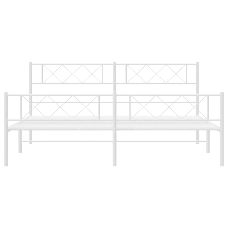 Bedframe Met Hoofd- En Voeteneinde Metaal 193 x 203 cm Wit met hoofdbord & voetbord