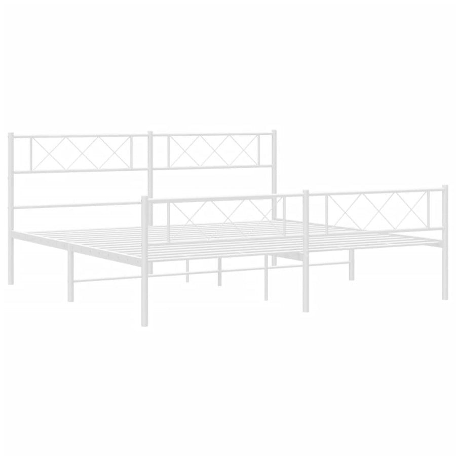 Bedframe Met Hoofd- En Voeteneinde Metaal 193 x 203 cm Wit met hoofdbord & voetbord