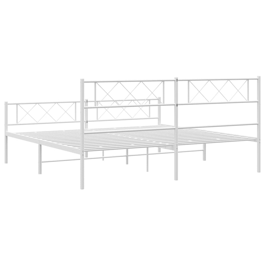 Bedframe Met Hoofd- En Voeteneinde Metaal 193 x 203 cm Wit met hoofdbord & voetbord