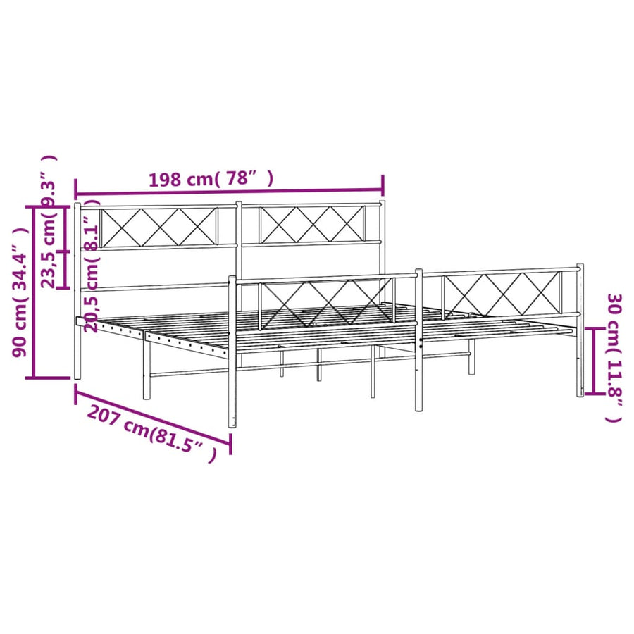 Bedframe Met Hoofd- En Voeteneinde Metaal 193 x 203 cm Wit met hoofdbord & voetbord