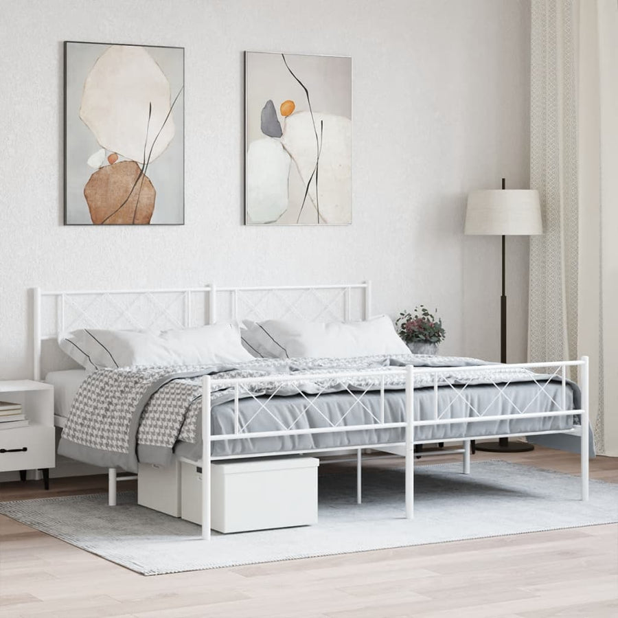 Bedframe Met Hoofd- En Voeteneinde Metaal 193 x 203 cm Wit met hoofdbord & voetbord