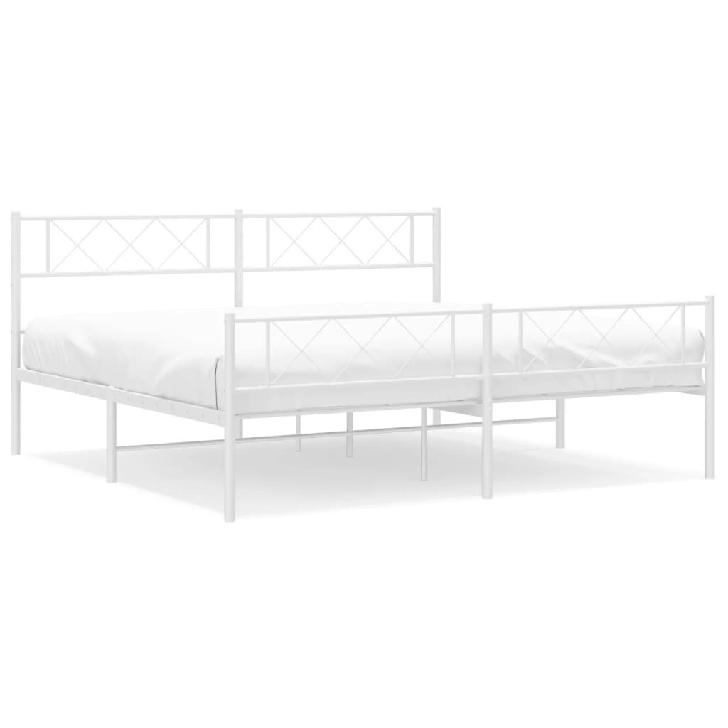 Bedframe Met Hoofd- En Voeteneinde Metaal 200 x 200 cm Wit met hoofdbord & voetbord