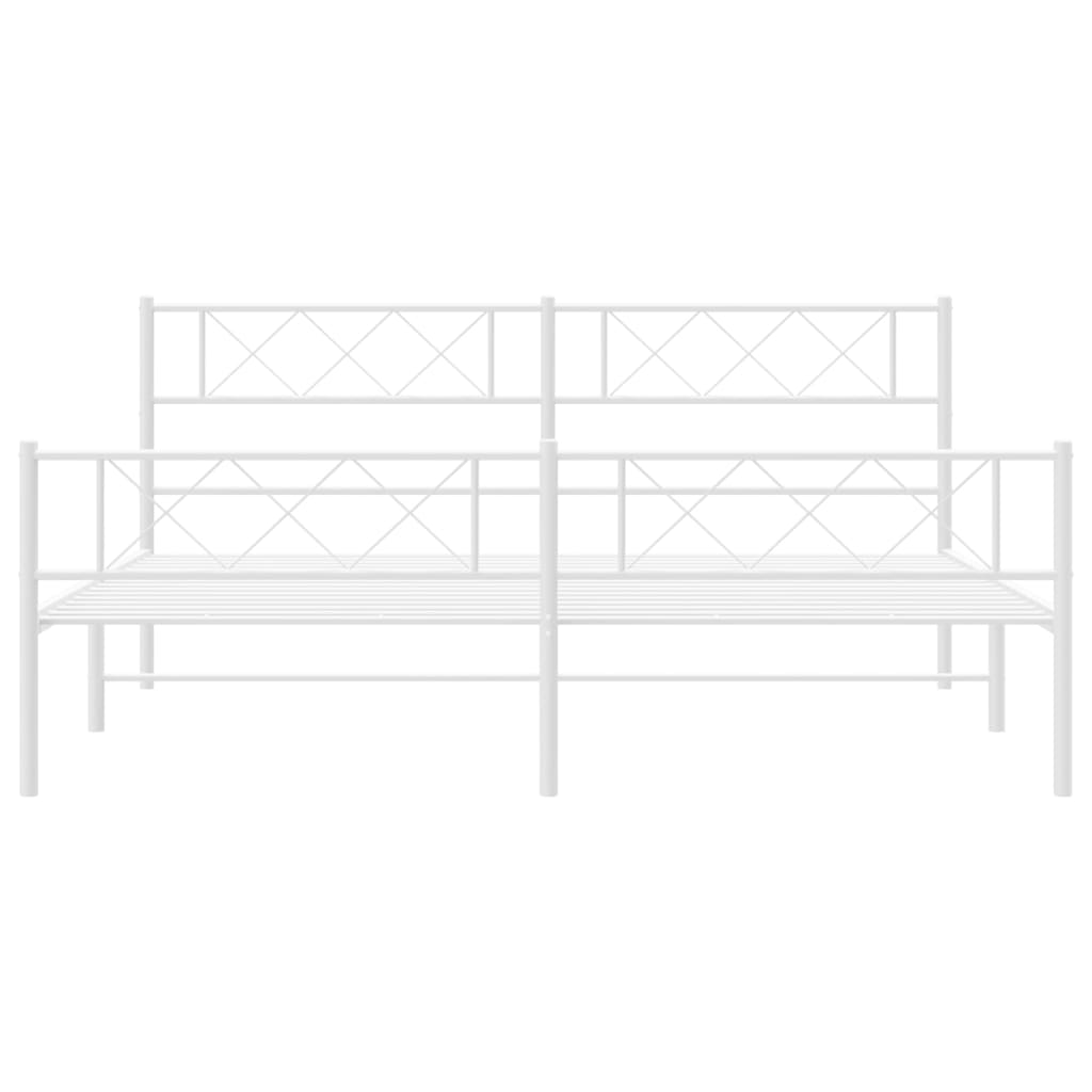 Bedframe Met Hoofd- En Voeteneinde Metaal 200 x 200 cm Wit met hoofdbord & voetbord
