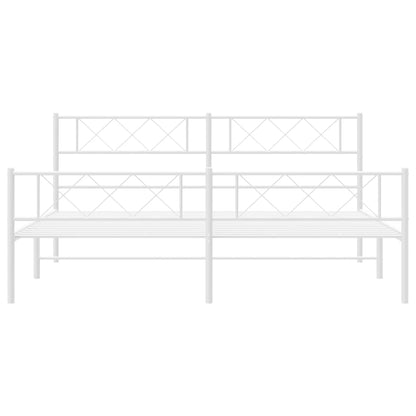 Bedframe Met Hoofd- En Voeteneinde Metaal 200 x 200 cm Wit met hoofdbord & voetbord