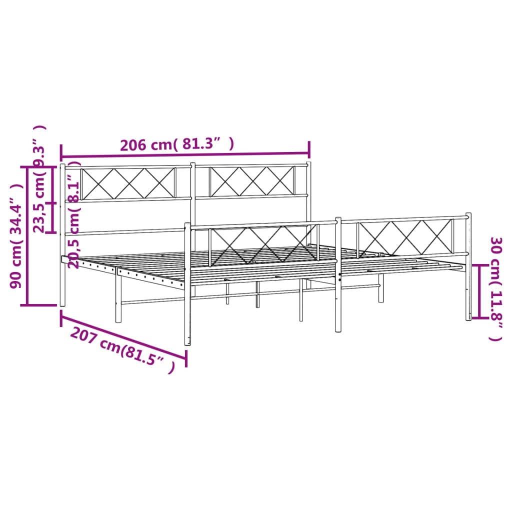 Bedframe Met Hoofd- En Voeteneinde Metaal 200 x 200 cm Wit met hoofdbord & voetbord