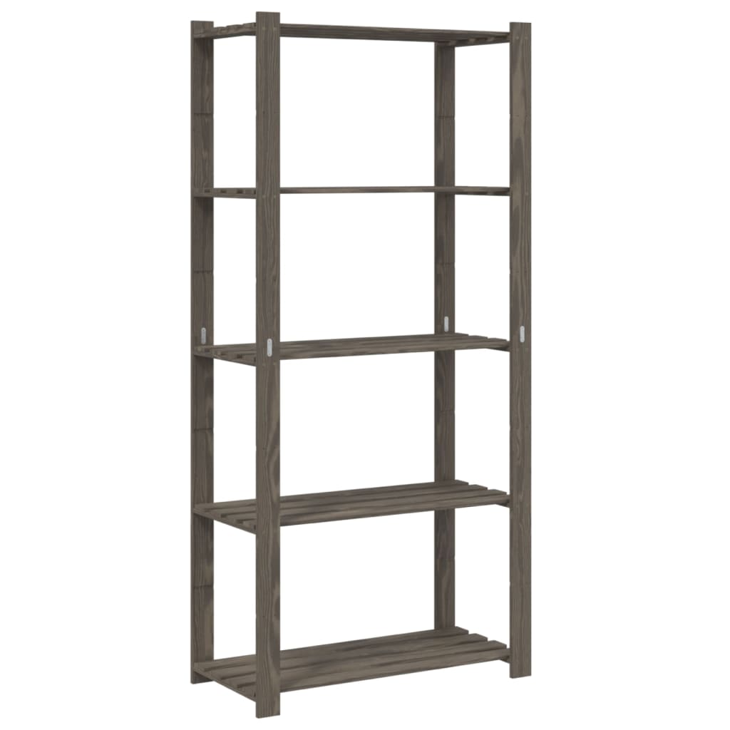 Opbergrek 5-Laags Massief Grenenhout Grijs 80 x 38 x 170 cm