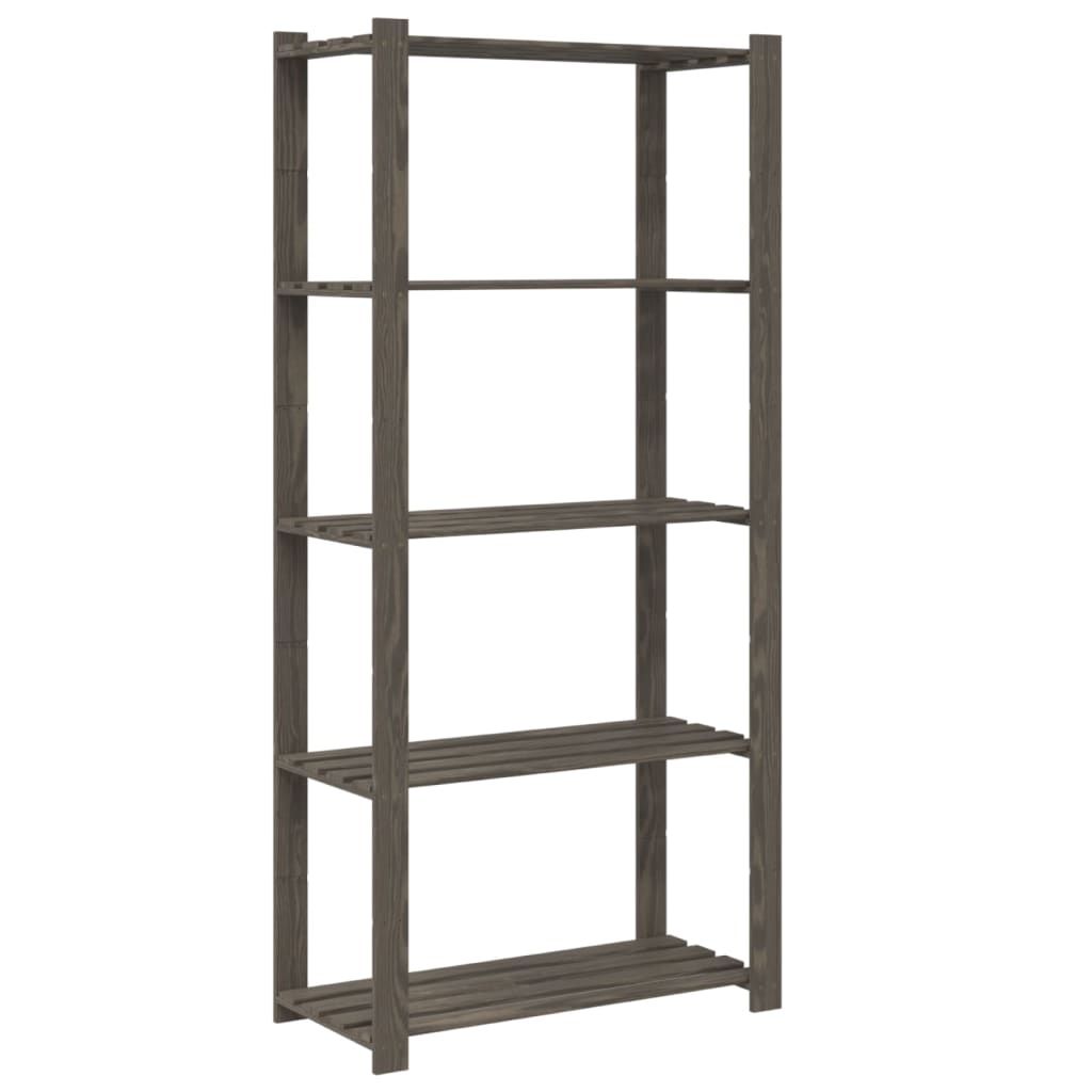 Opbergrek 5-Laags Massief Grenenhout Grijs 80 x 38 x 170 cm
