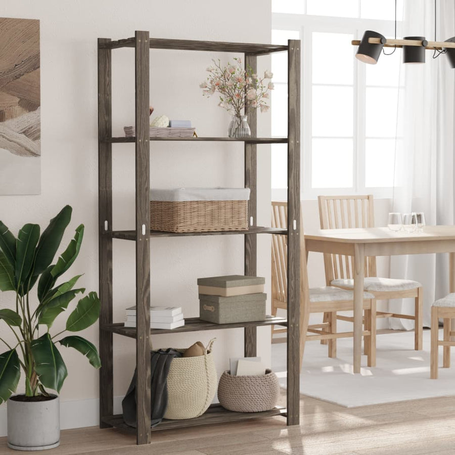 Opbergrek 5-Laags Massief Grenenhout Grijs 80 x 38 x 170 cm