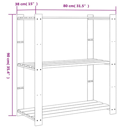 Opbergrek 3-Laags Massief Grenenhout 80 x 38 x 90 cm Grijs