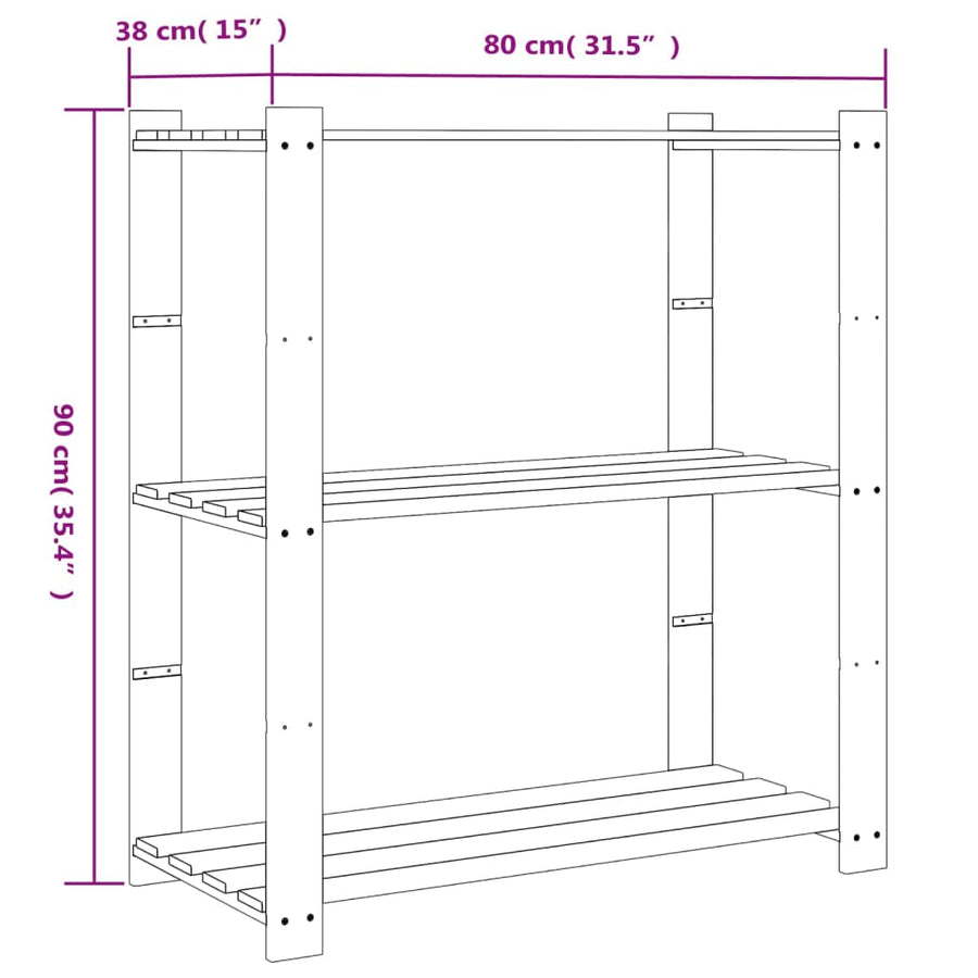 Opbergrek 3-Laags Massief Grenenhout 80 x 38 x 90 cm Grijs