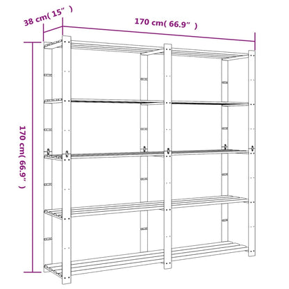 Opbergrek 5-Laags Massief Grenenhout 170 x 38 x 170 cm Zwart