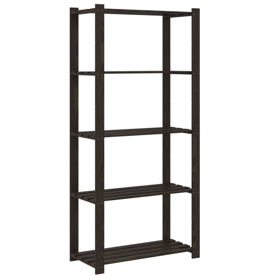 Opbergrek 5-Laags Massief Grenenhout 80 x 38 x 170 cm Zwart