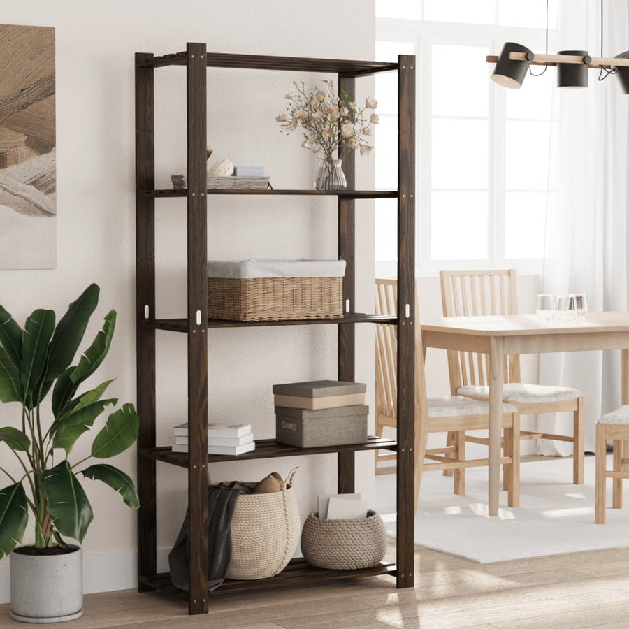 Opbergrek 5-Laags Massief Grenenhout 80 x 38 x 170 cm Zwart