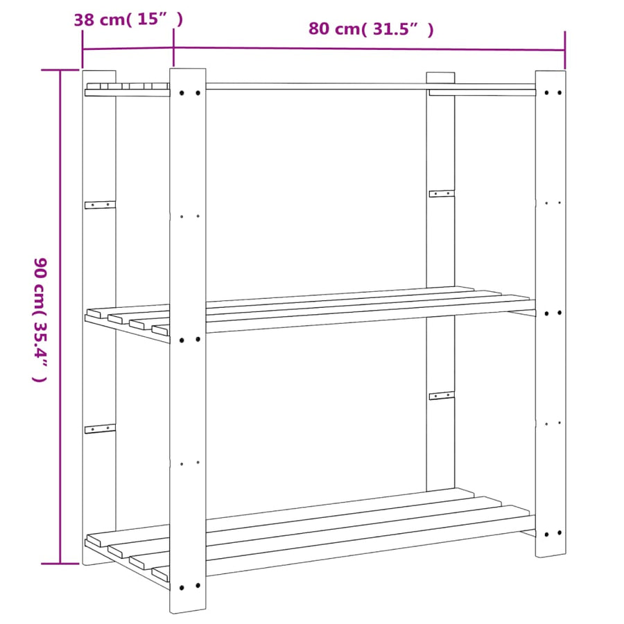 Opbergrek 3-laags 80x38x90 cm massief grenenhout zwart 80 x 38 x 90 cm Zwart