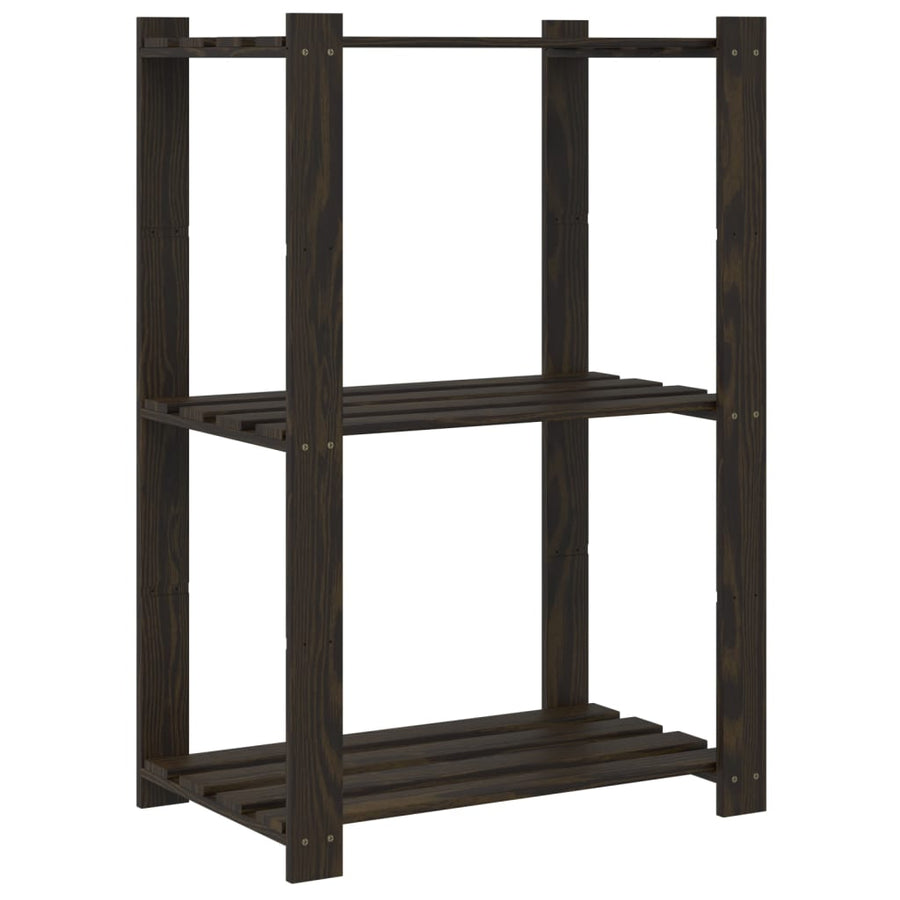 Opbergrek 3-Laags Massief Grenenhout 60 x 38 x 90 cm Zwart