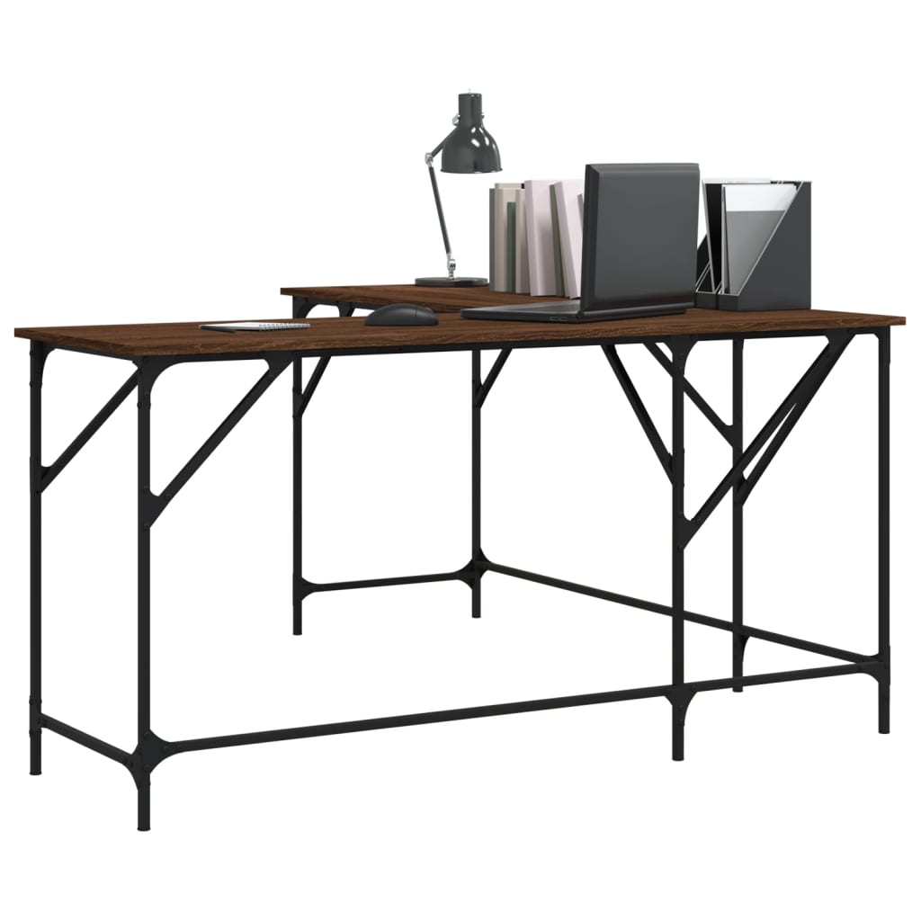 Bureau 149x149x75 cm bewerkt hout bruin eikenkleur