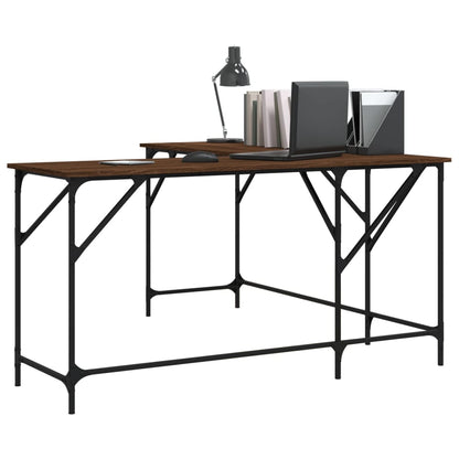 Bureau 149x149x75 cm bewerkt hout bruin eikenkleur