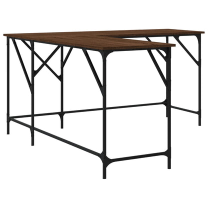 Bureau 149x149x75 cm bewerkt hout bruin eikenkleur