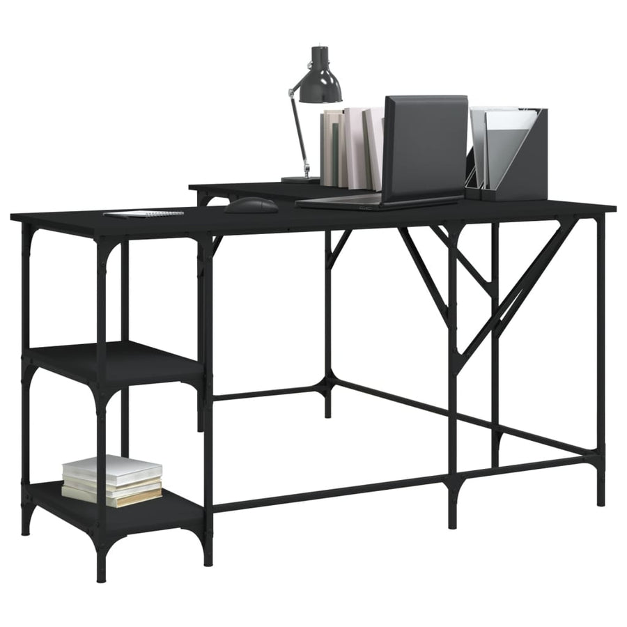 Bureau 139x139x75 cm bewerkt hout zwart Zwart