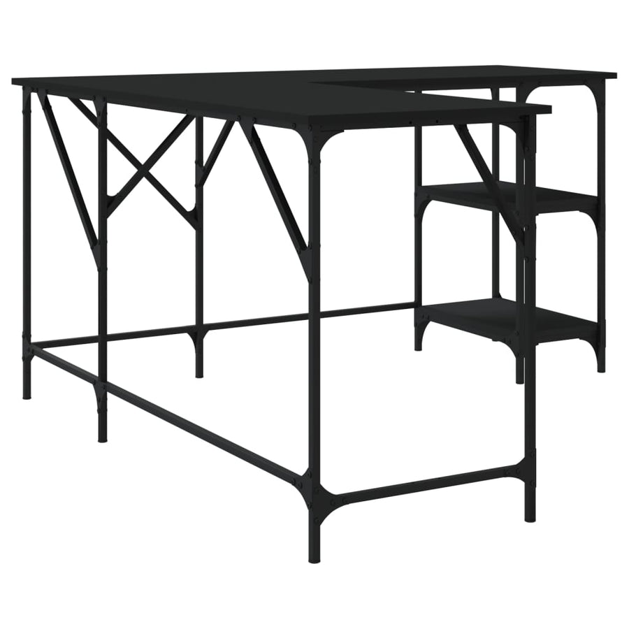 Bureau 139x139x75 cm bewerkt hout zwart Zwart