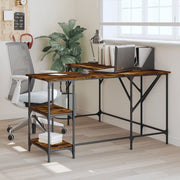 Bureau L-vorm 139x139x75 cm bewerkt hout gerookt eiken metaal frame