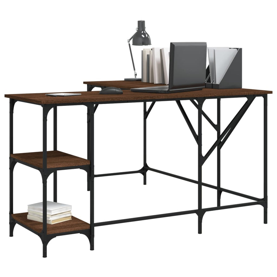 Bureau 139X139X75 Cm Bewerkt Hout Bruineikenkleurig bruin eikenkleur