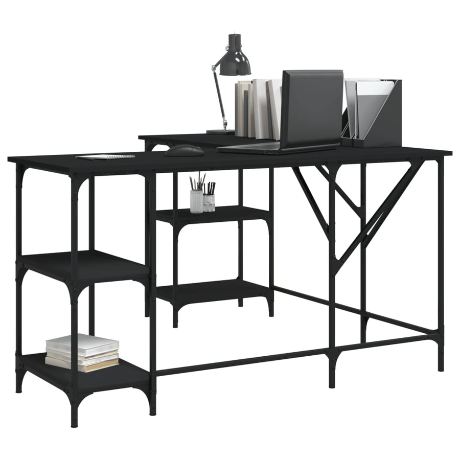 Bureau 139x139x75 cm bewerkt hout zwart Zwart