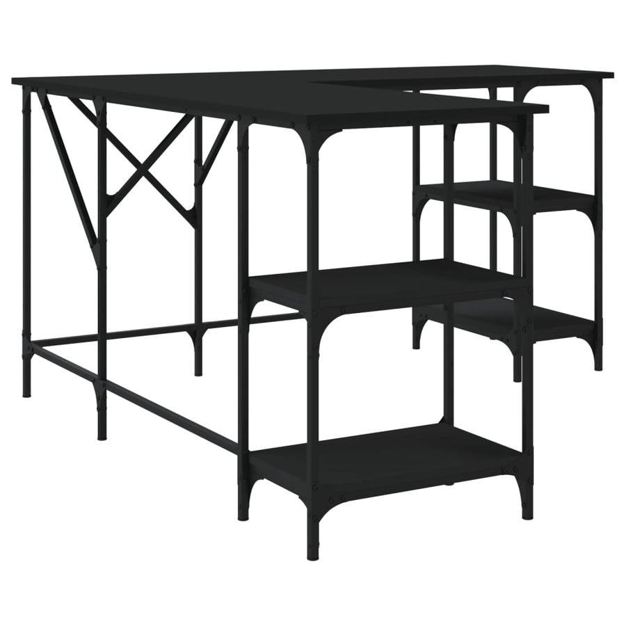 Bureau 139x139x75 cm bewerkt hout zwart Zwart