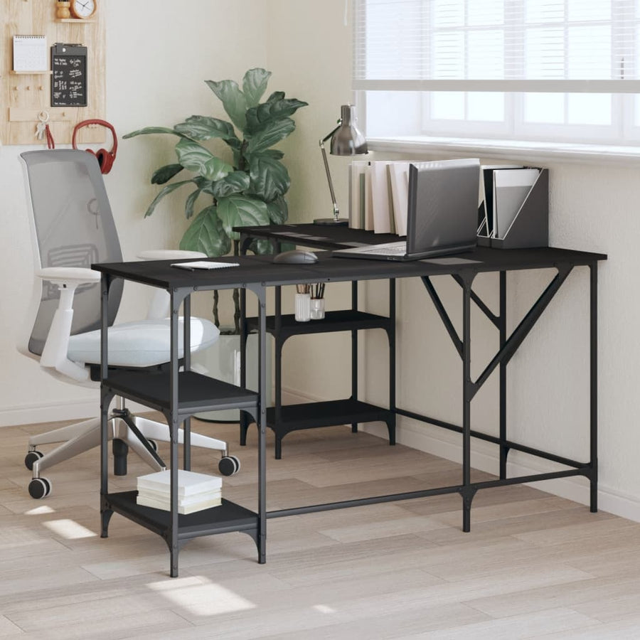 Bureau 139x139x75 cm bewerkt hout zwart Zwart