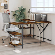 Desk 139x139x75 cm treated wood smoked oak finish